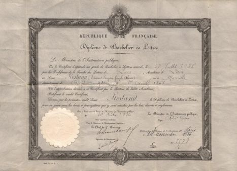 Diplôme du baccalauréat d'Edmond Rostand inv2011.0.1174