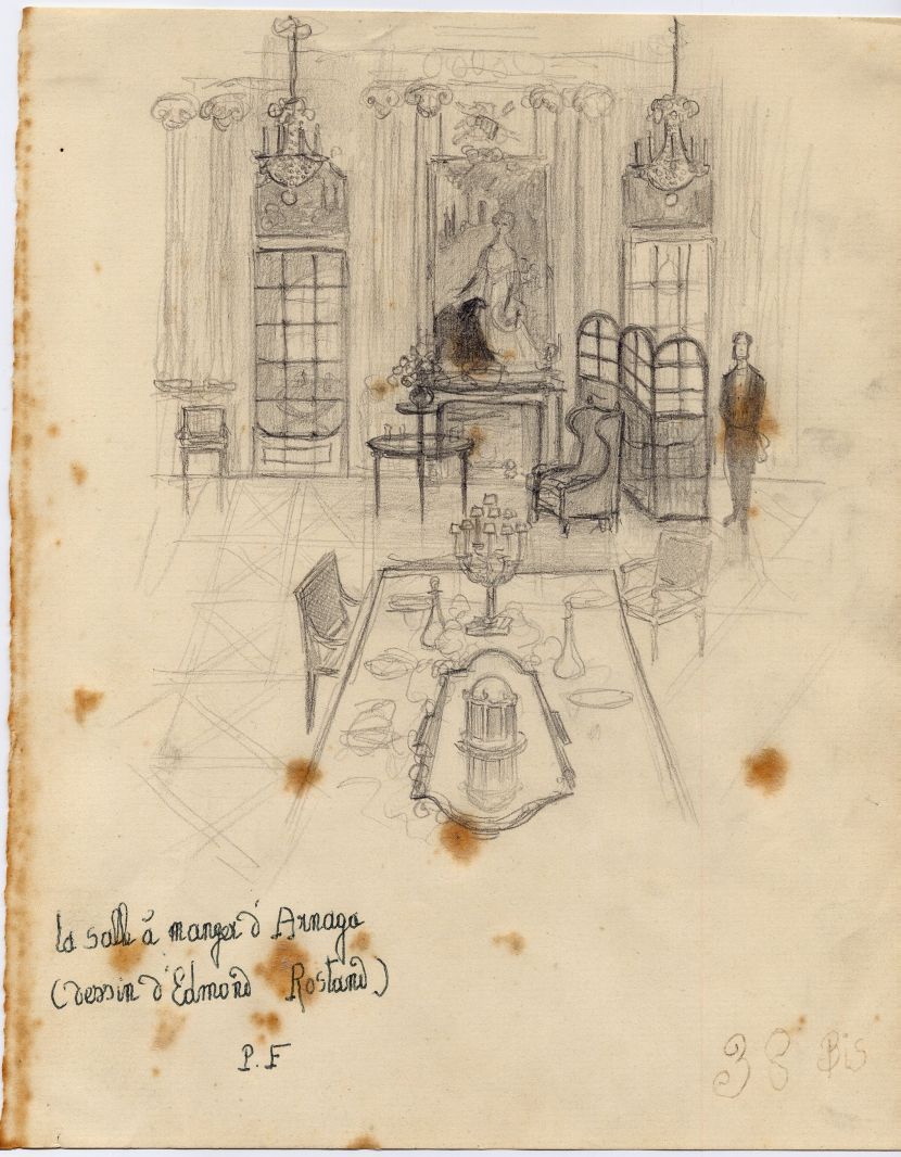 Salle à manger d'Arnaga. Dessin Edmond Rostand. Inv1958.1.17